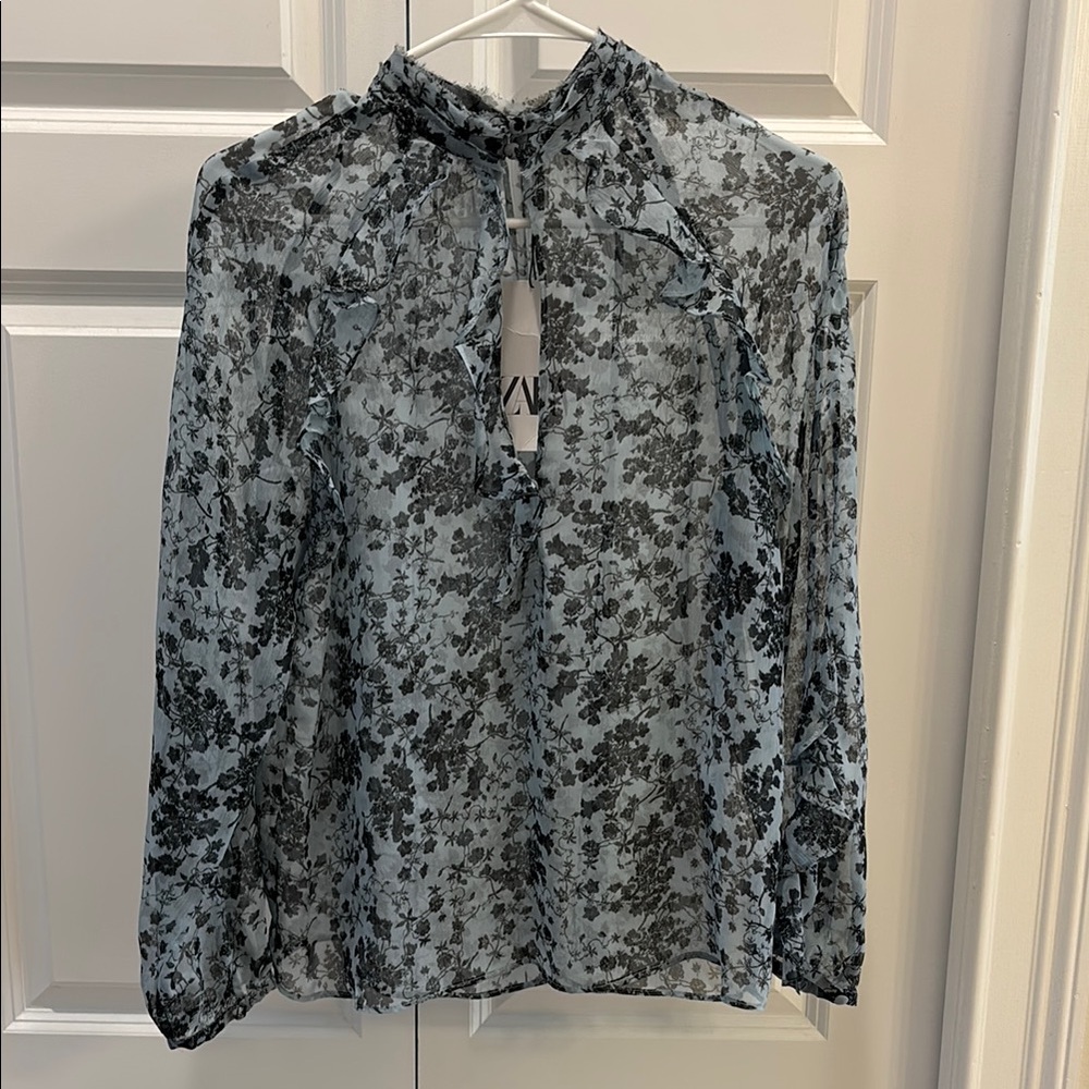 (5/$30 deal) 
Floral Sheer Blouse - shark blue/Black